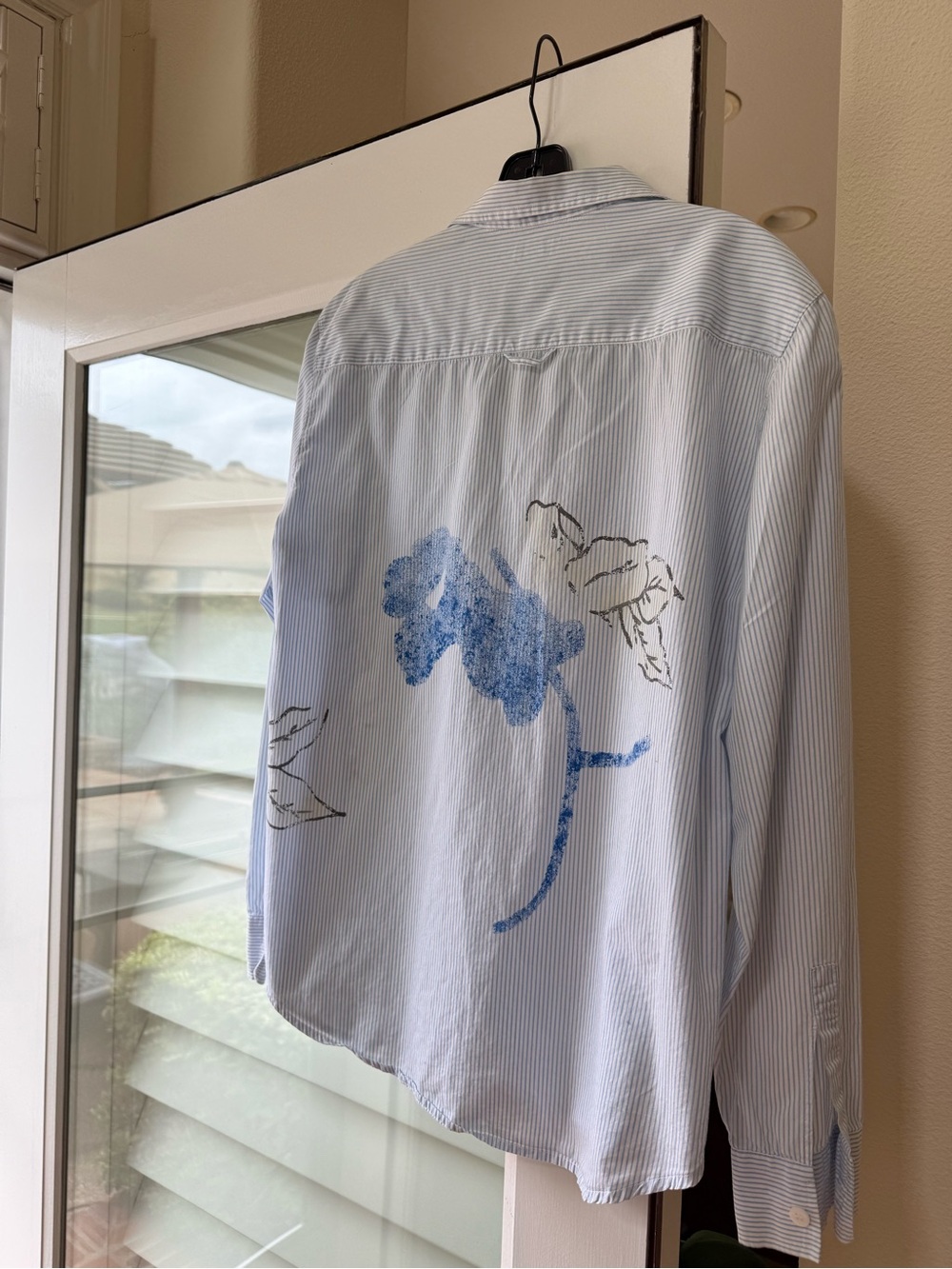 Armani Jeans Light Blue Pinstripe Shirt with Blue Floral Print